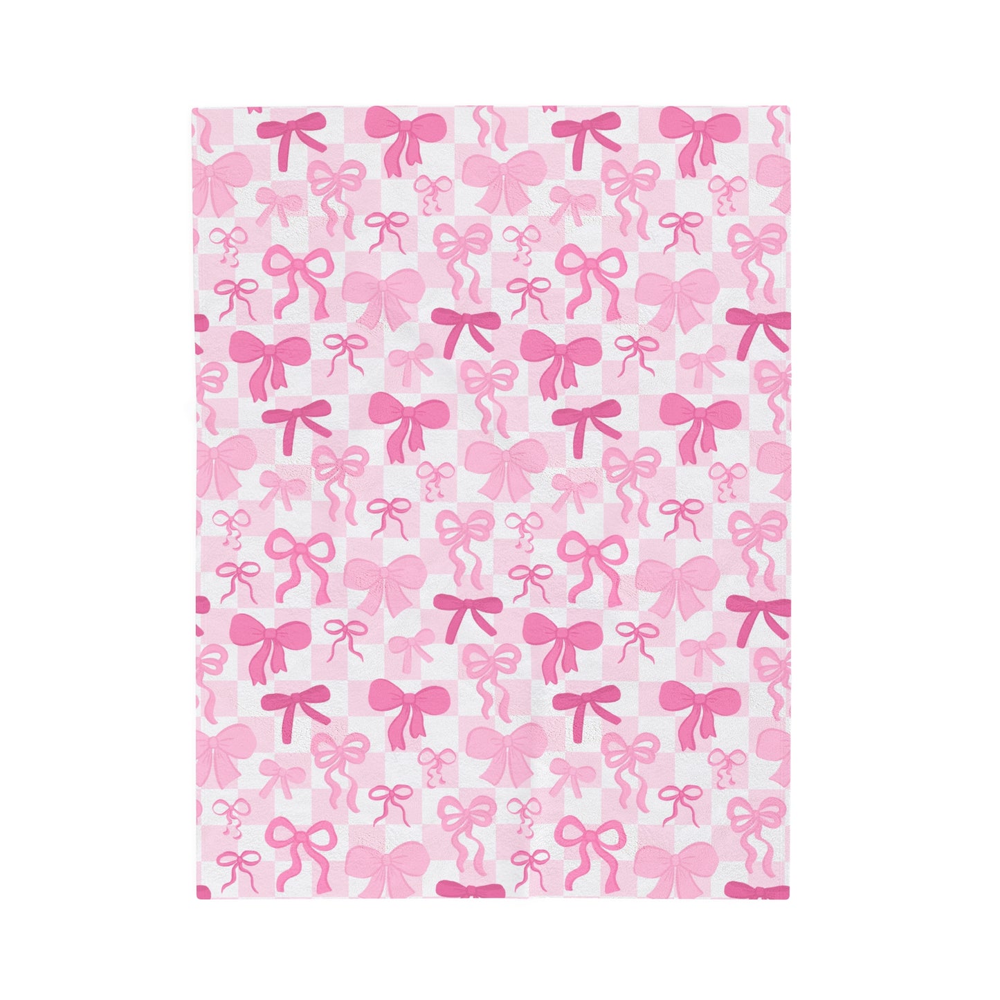 Pink Bow Checkered - Plush Blanket