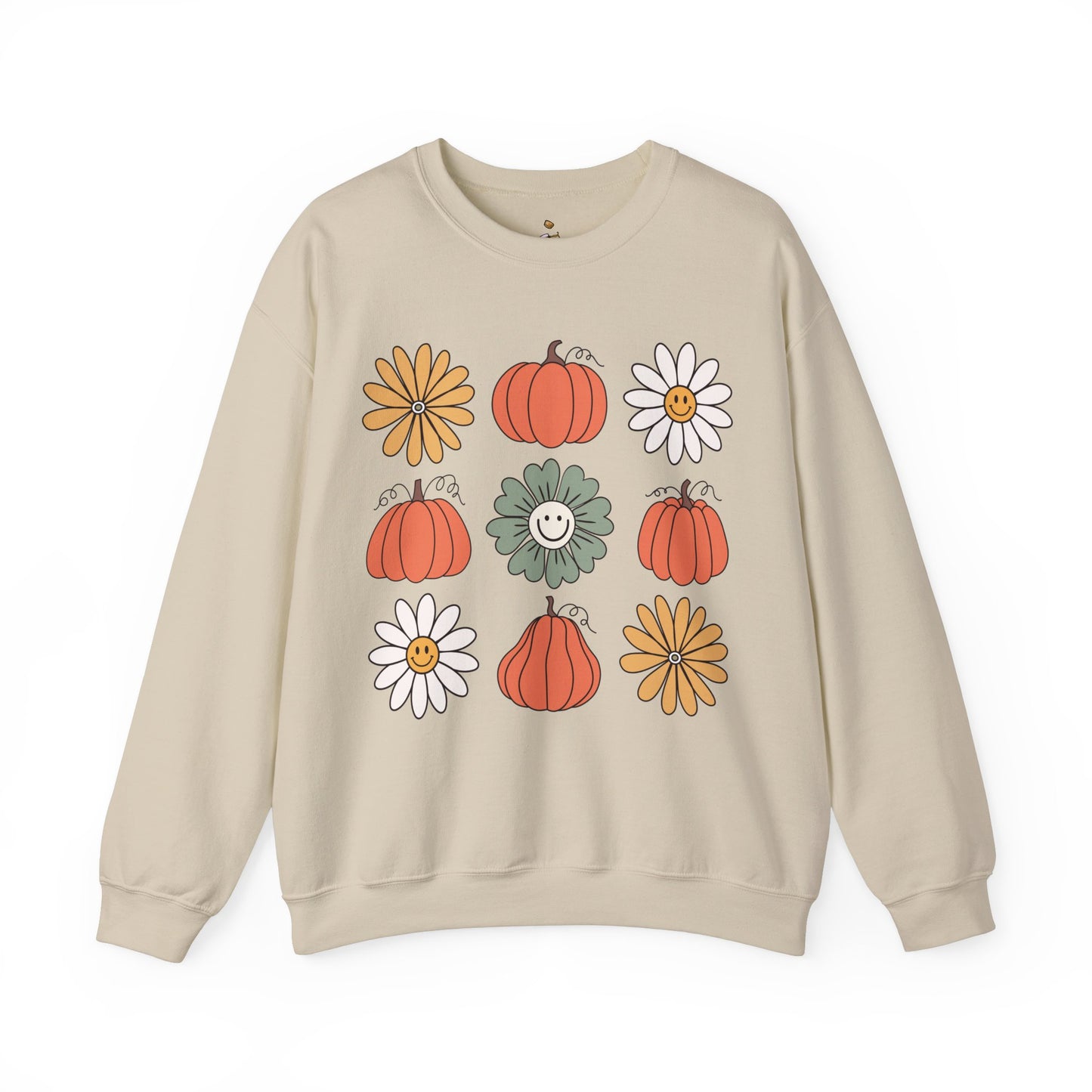 Retro Pumpkins & Flowers - Unisex Heavy Blend™ Crewneck Sweatshirt