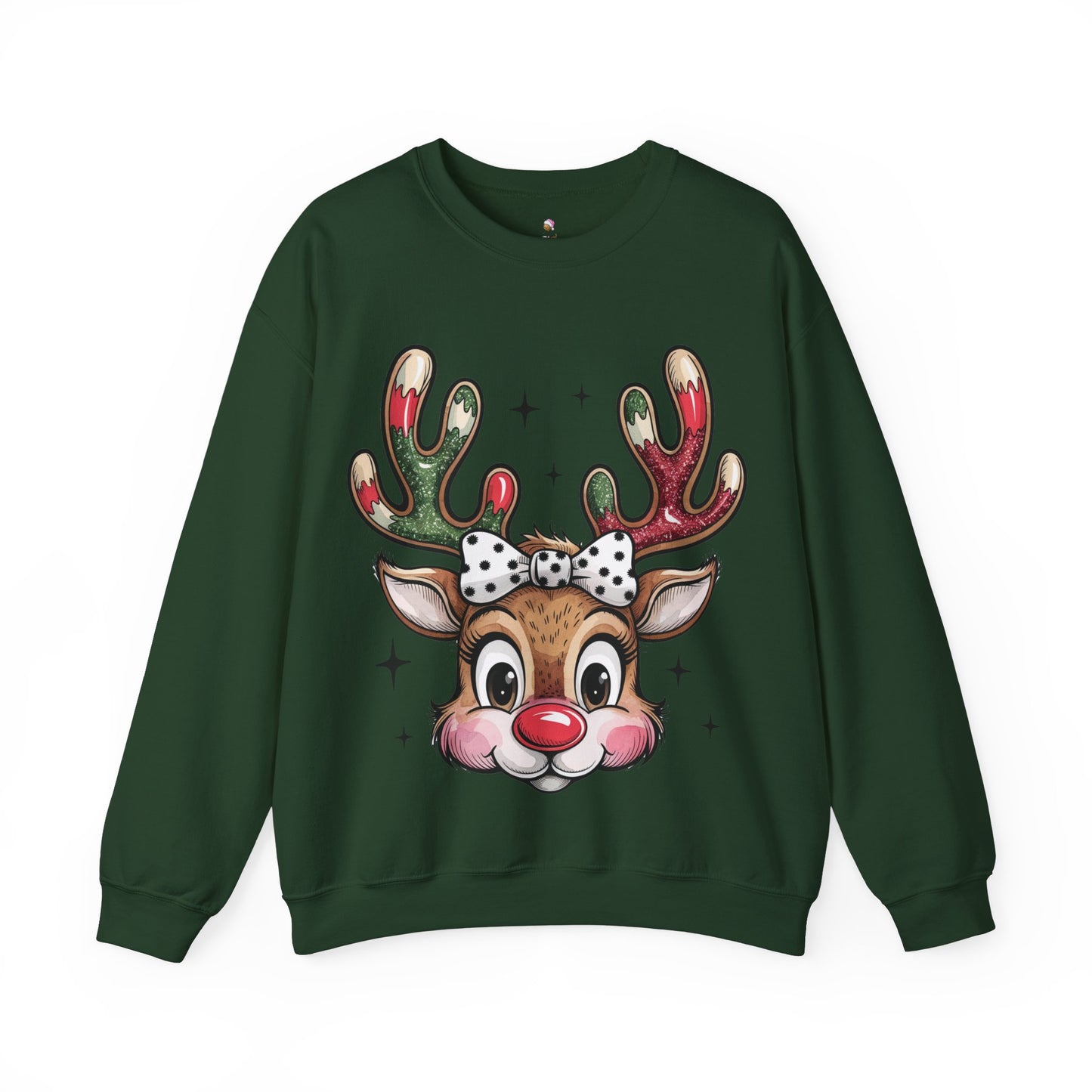 Rosy Cheeked Reindeer - Crewneck Christmas Sweatshirt