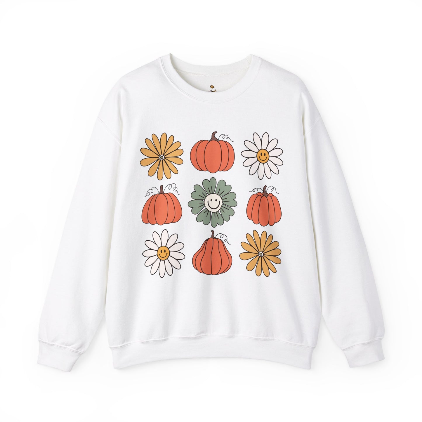 Retro Pumpkins & Flowers - Unisex Heavy Blend™ Crewneck Sweatshirt