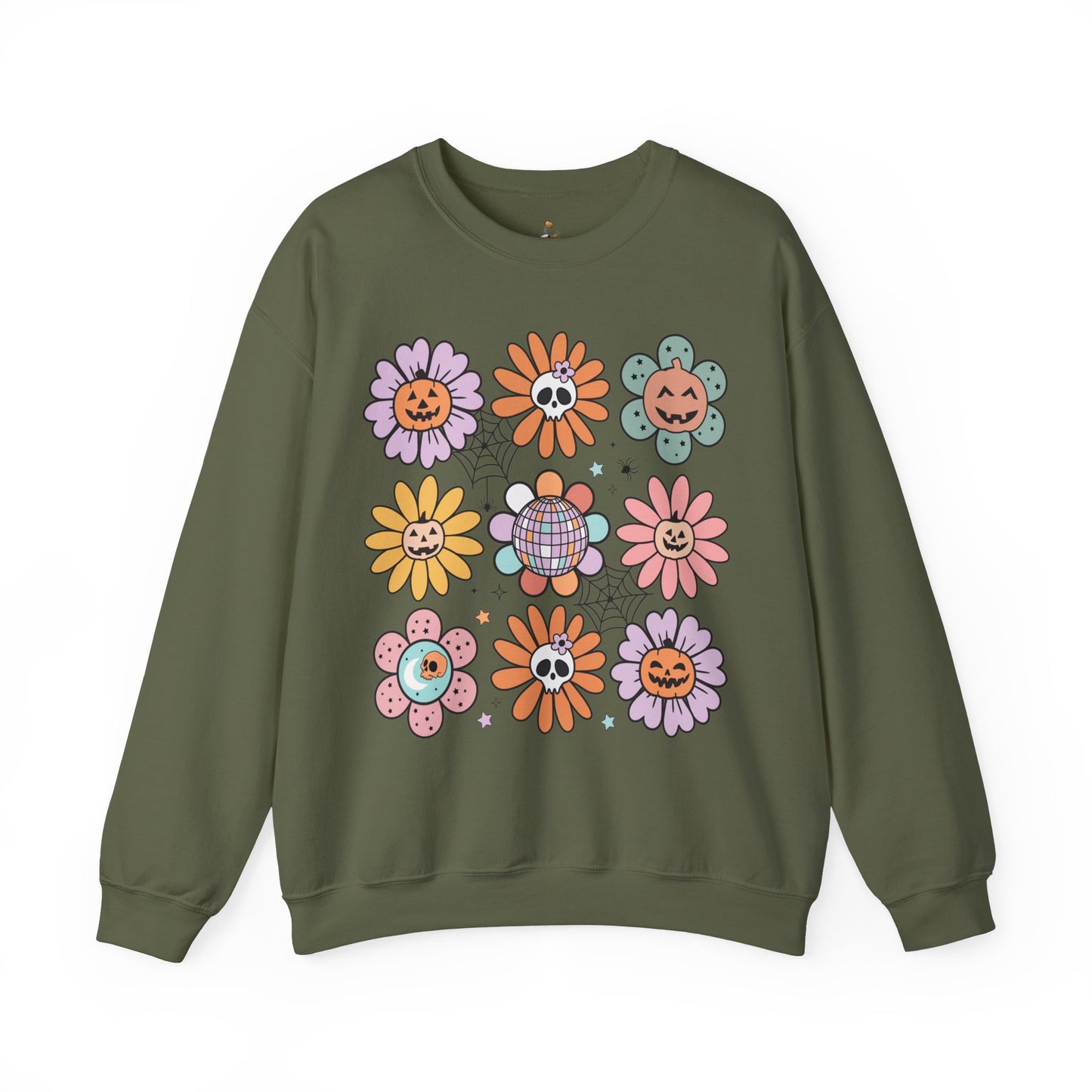 Retro Halloween Flowers - Unisex Heavy Blend™ Crewneck Sweatshirt