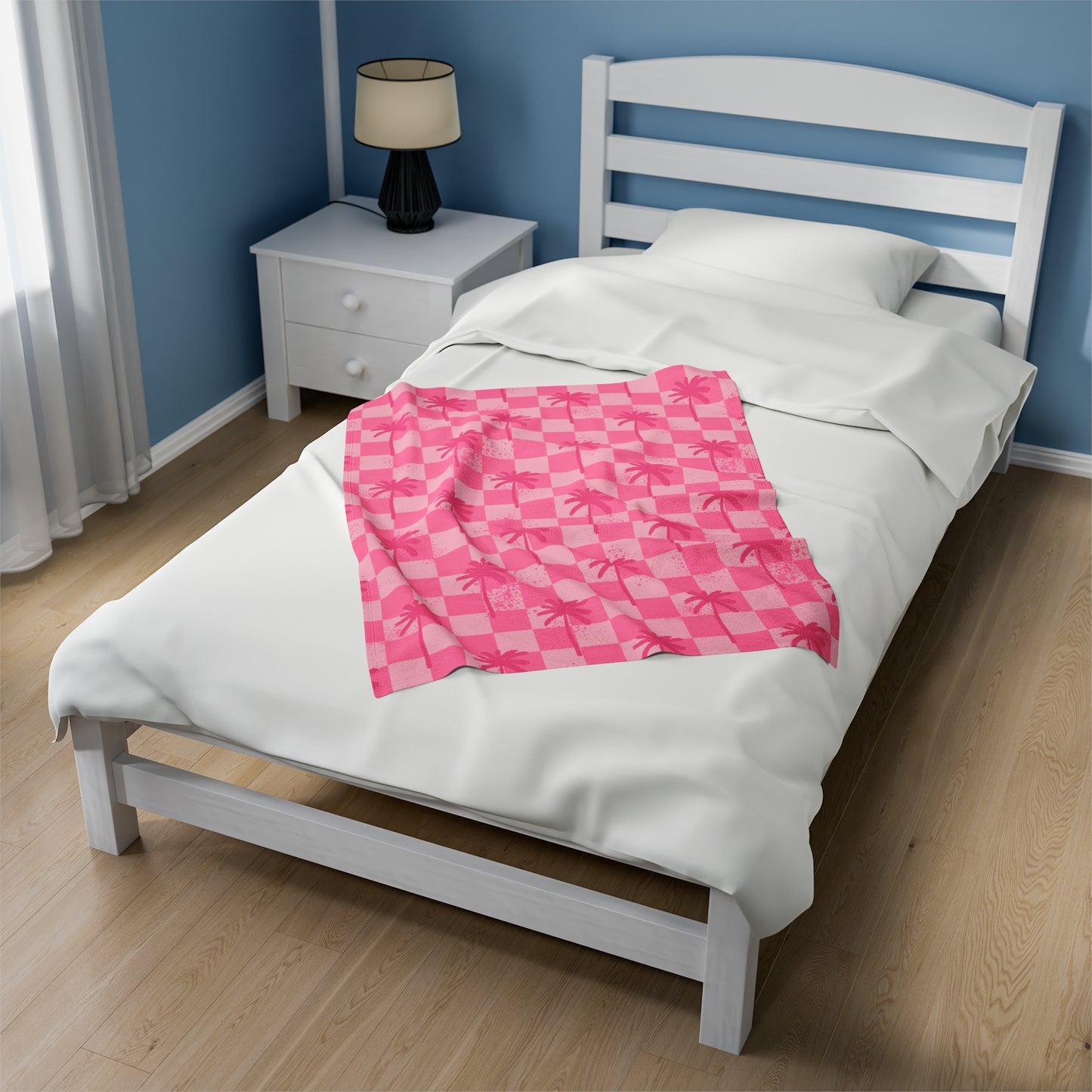 Pink Checkered Palms  - Velveteen Plush Blanket