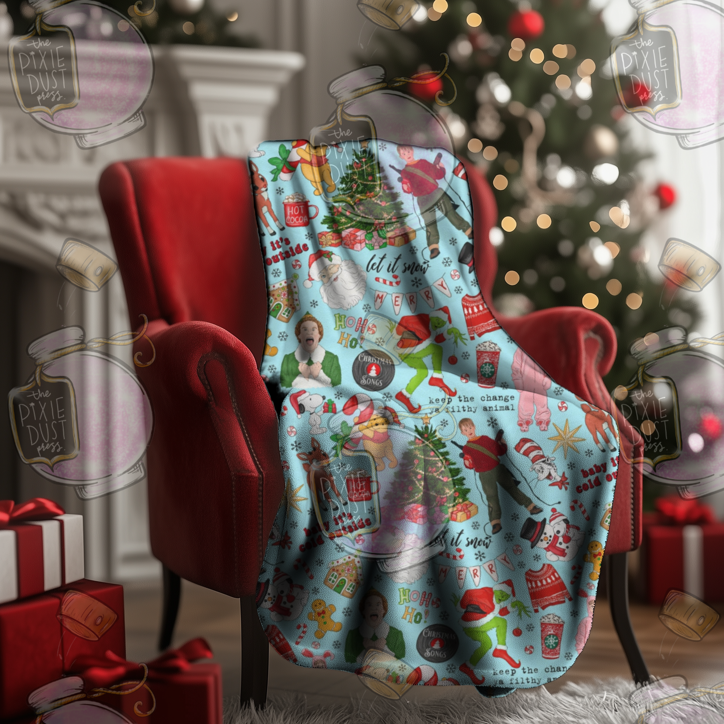 Classic Christmas - Blue -  Plush Christmas Blanket