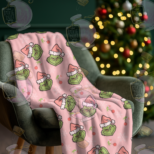 Pink Mean One - Grouch - Plush Christmas Blanket